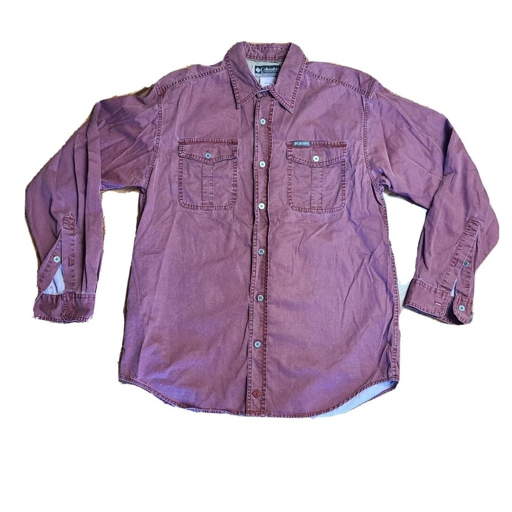 COLUMBIA Dark‎ Red Long Sleeve Collared Button Down Shirt Mens Size M Medium